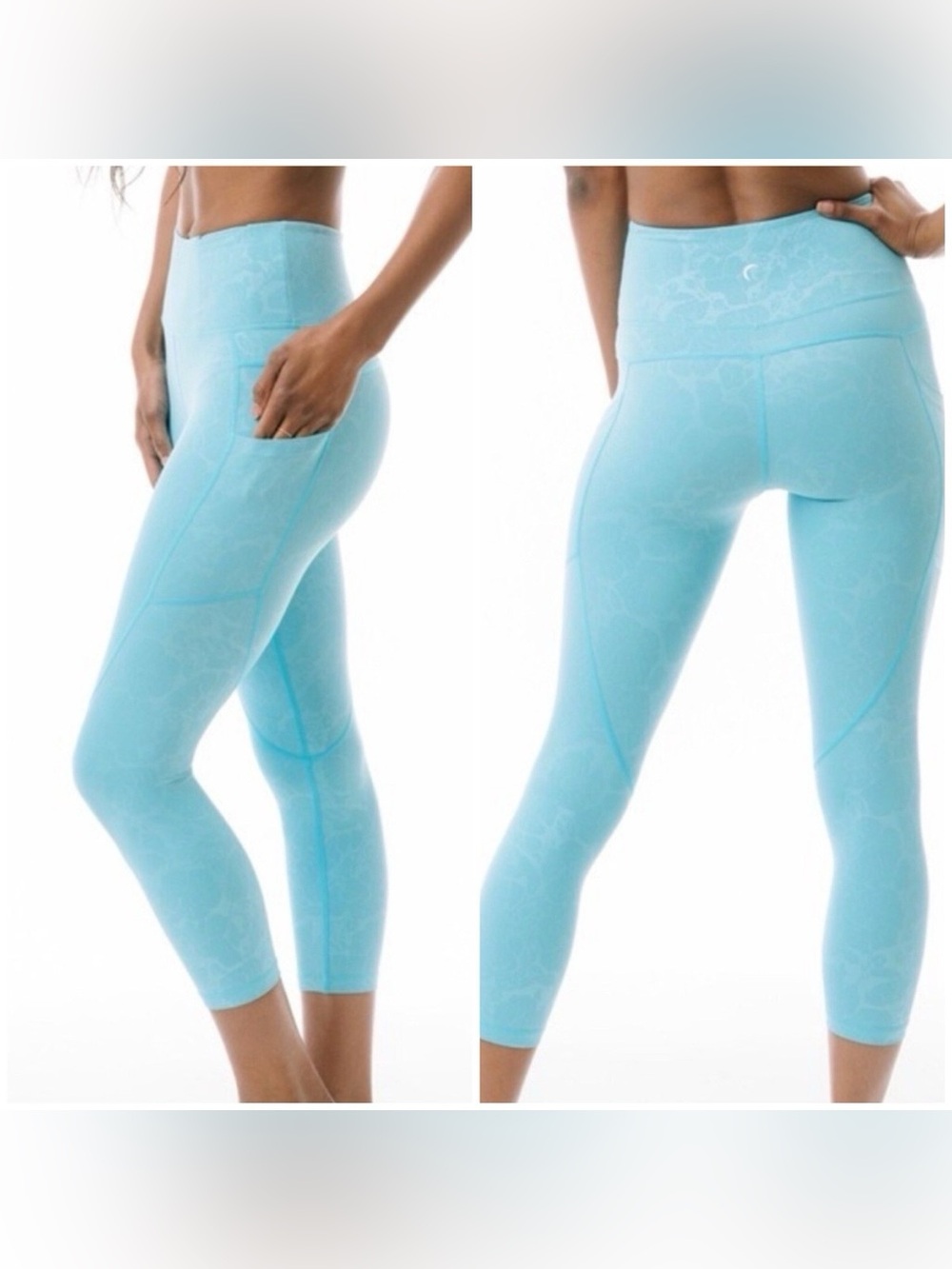 ZYIA Active Blue Floral Pocket Light n Tight Hi Rise Capri Leggings 4